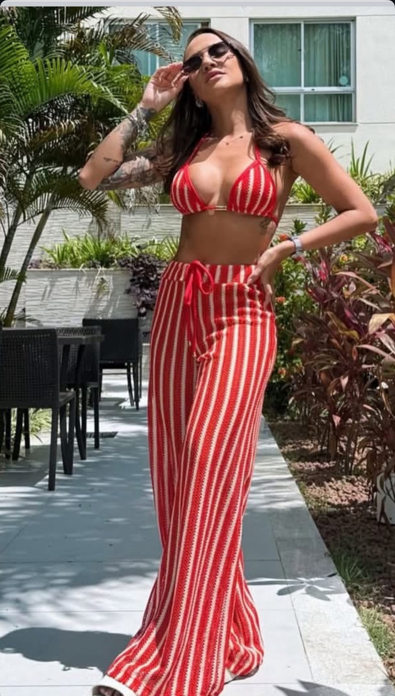 Calça Tricot Bali Vermelho/Nude