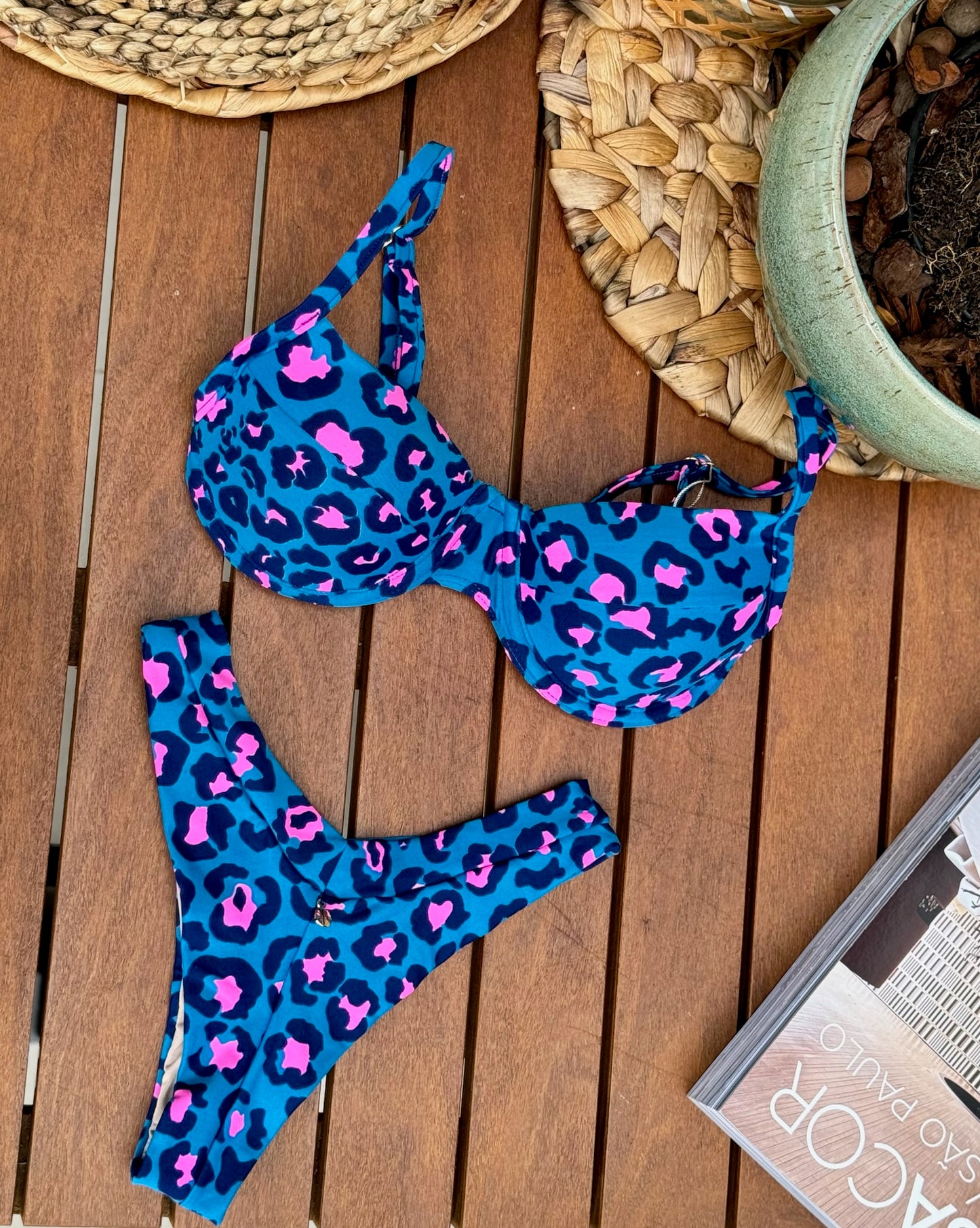 Biquini Fiorella Marry Animal Print Azul Marinho/Pink