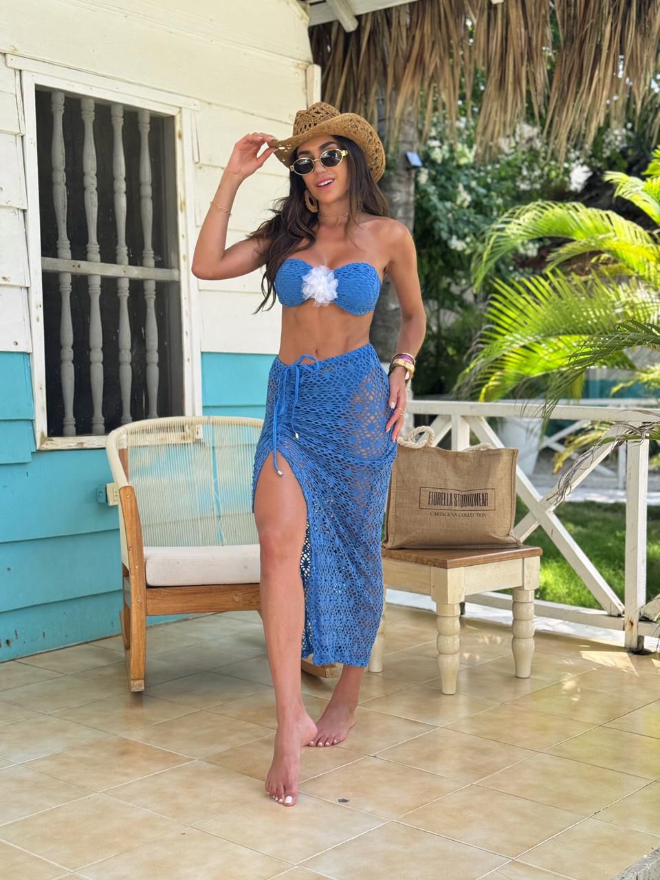 Saia Midi Coconut Azul Sky