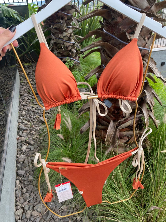 Biquini Elloah Glow Cobre/Tiras Douradas