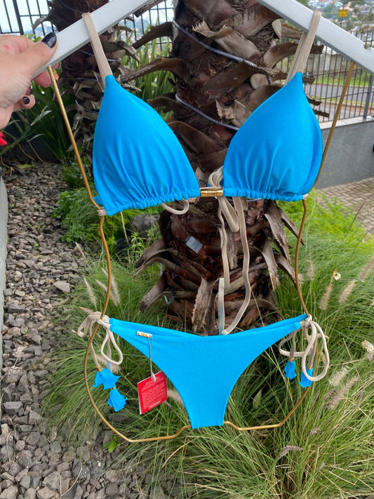 Biquini Elloah Glow Azul Marinho/Tiras Douradas