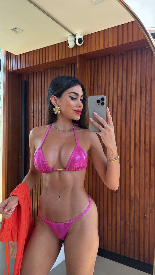 Biquini Anitta Atrani Metalizado Rosa/Laranja