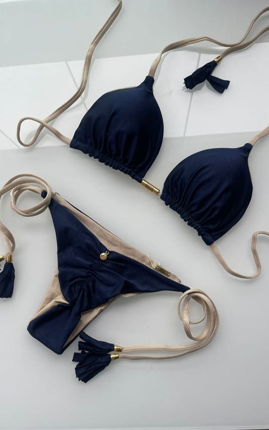 Biquini Elloah Glow Azul Marinho/Dourado