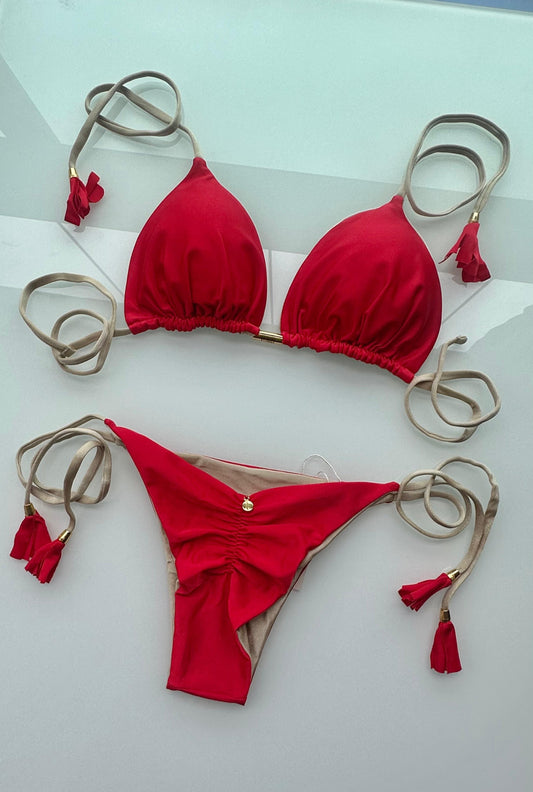 Biquini Elloah Glow Vermelho/Dourado