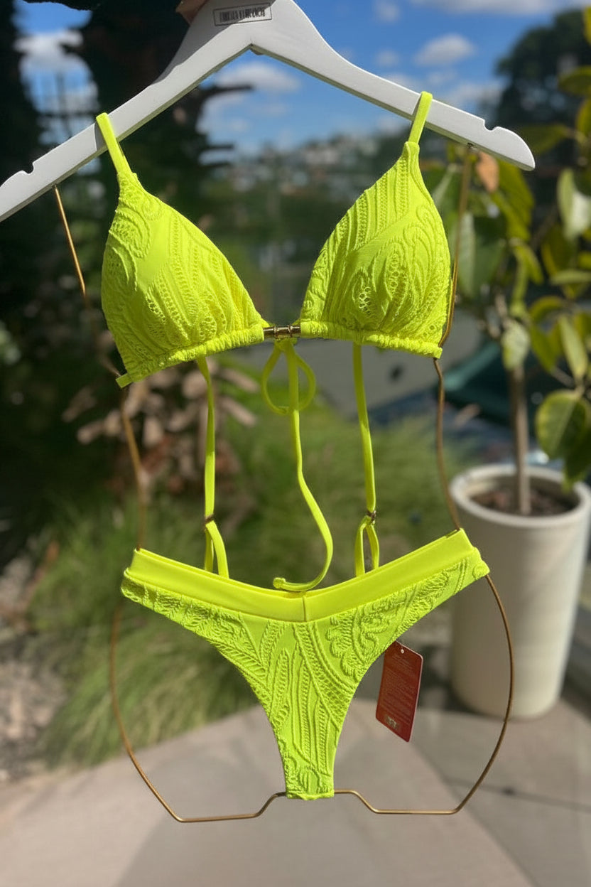 Biquini Genova Renda Amarelo Neon