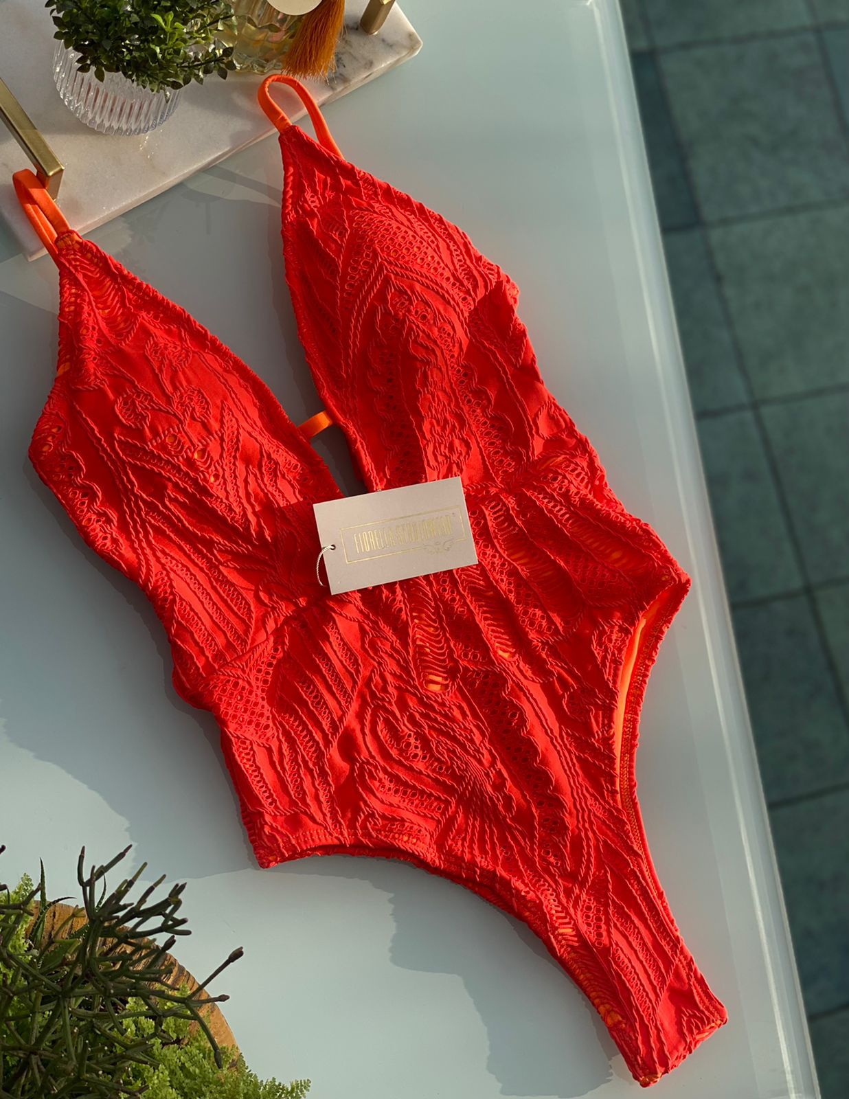 Body Fiorella Palloma Renda Laranja Neon