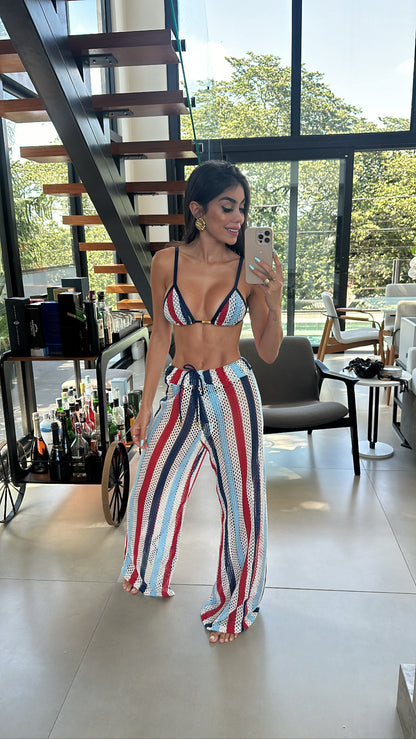Biquini Fiorella Anitta Croche Azul/Vermelho/Branco