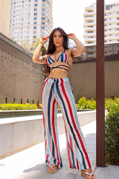 Biquini Fiorella Anitta Croche Azul/Vermelho/Branco Mídia 11 de 11