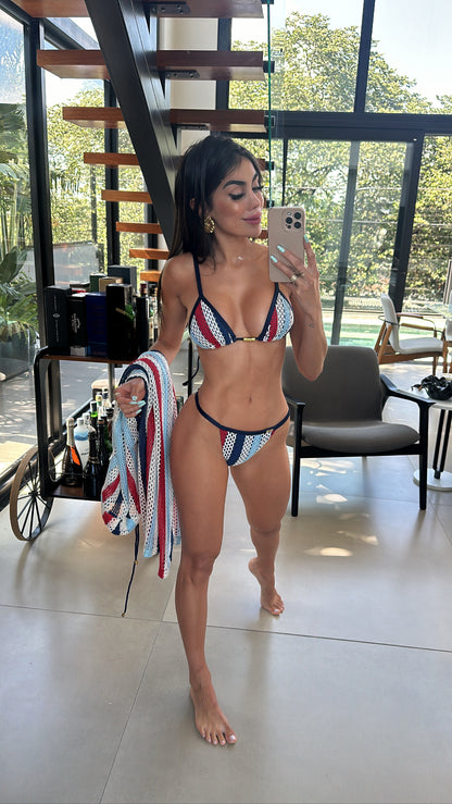 Biquini Fiorella Anitta Croche Azul/Vermelho/Branco
