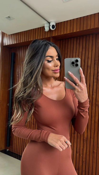 Macacão Renata Poliamida Caramelo