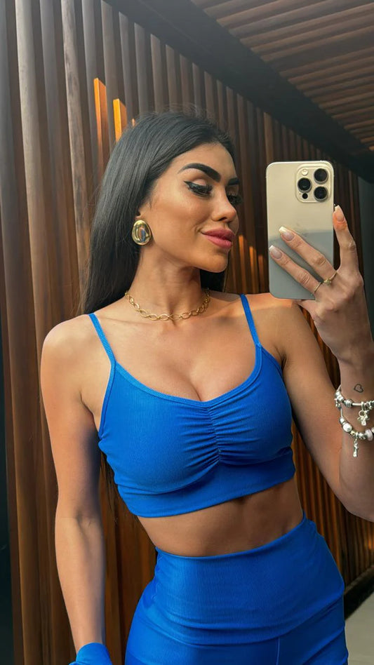 Top Donatella Microcanelado Azul Royal