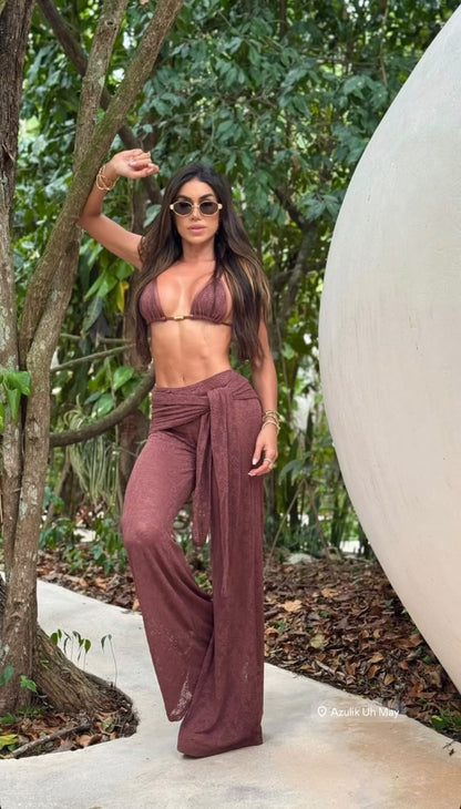 biquini marquinha de fita em renda marrom