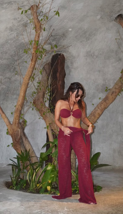 Biquini Tomara que Caia em Renda  Bordô