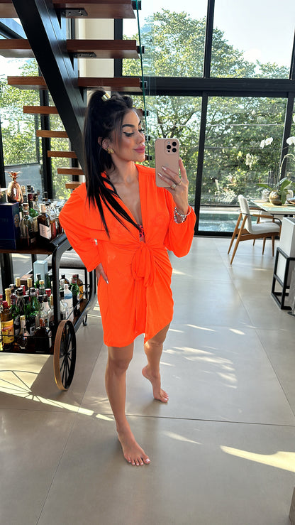 Saída de Praia Fiorella Blazer Laranja Neon