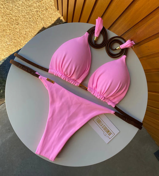 Biquini Elloah Poliamida Rosa Candy/Marrom