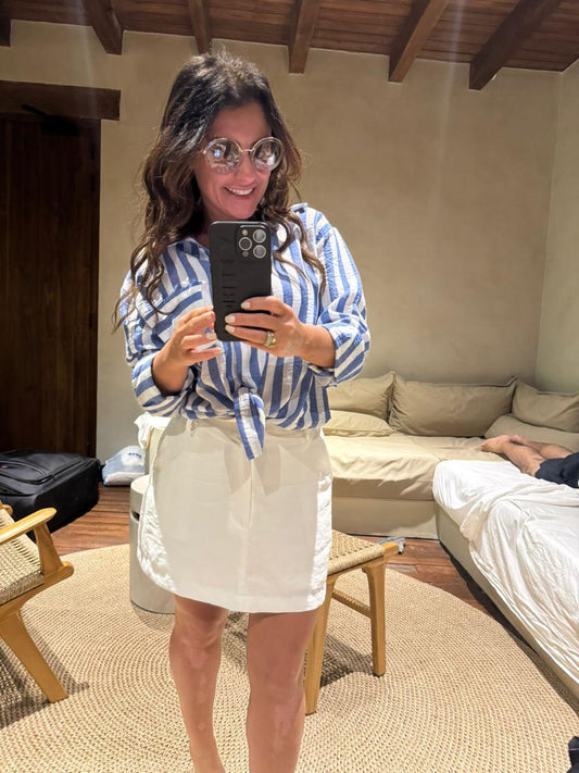 Camisa Mikonos Listrada Azul Jeans/Off White