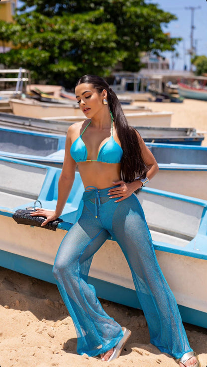Calça Fiorella Manuela Lurex Azul Capri