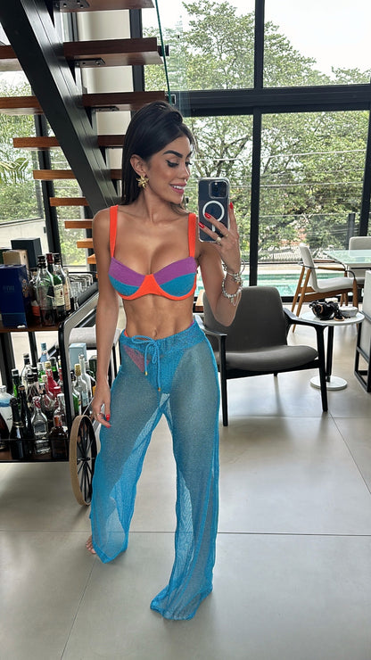 Biquini Zahra Lurex Açaí/Azul/Laranja