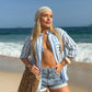 Camisa Mikonos Listrada Azul Candy/Off White