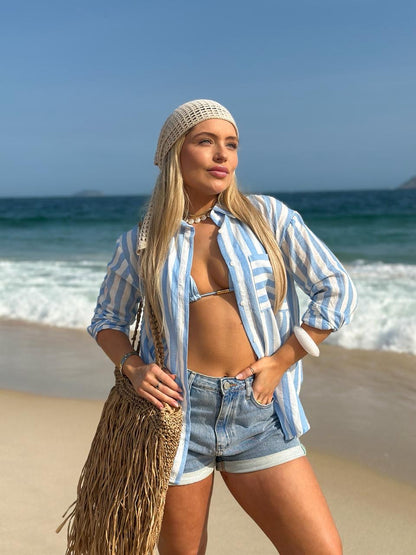 Camisa Mikonos Listrada Azul Candy/Off White