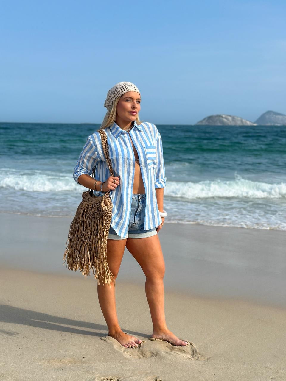 Camisa Mikonos Listrada Azul Candy/Off White