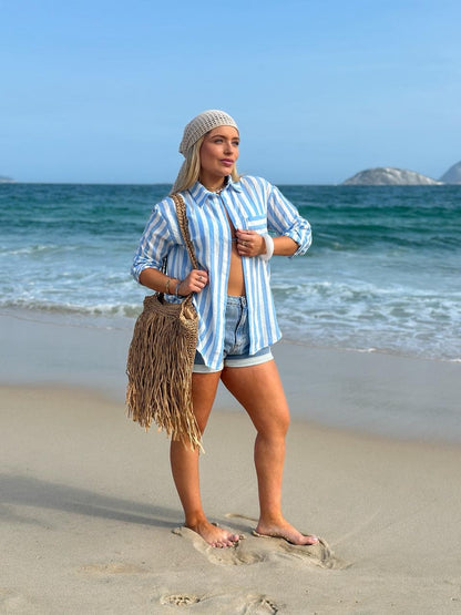 Camisa Mikonos Listrada Azul Candy/Off White