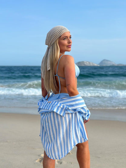 Camisa Mikonos Listrada Azul Candy/Off White