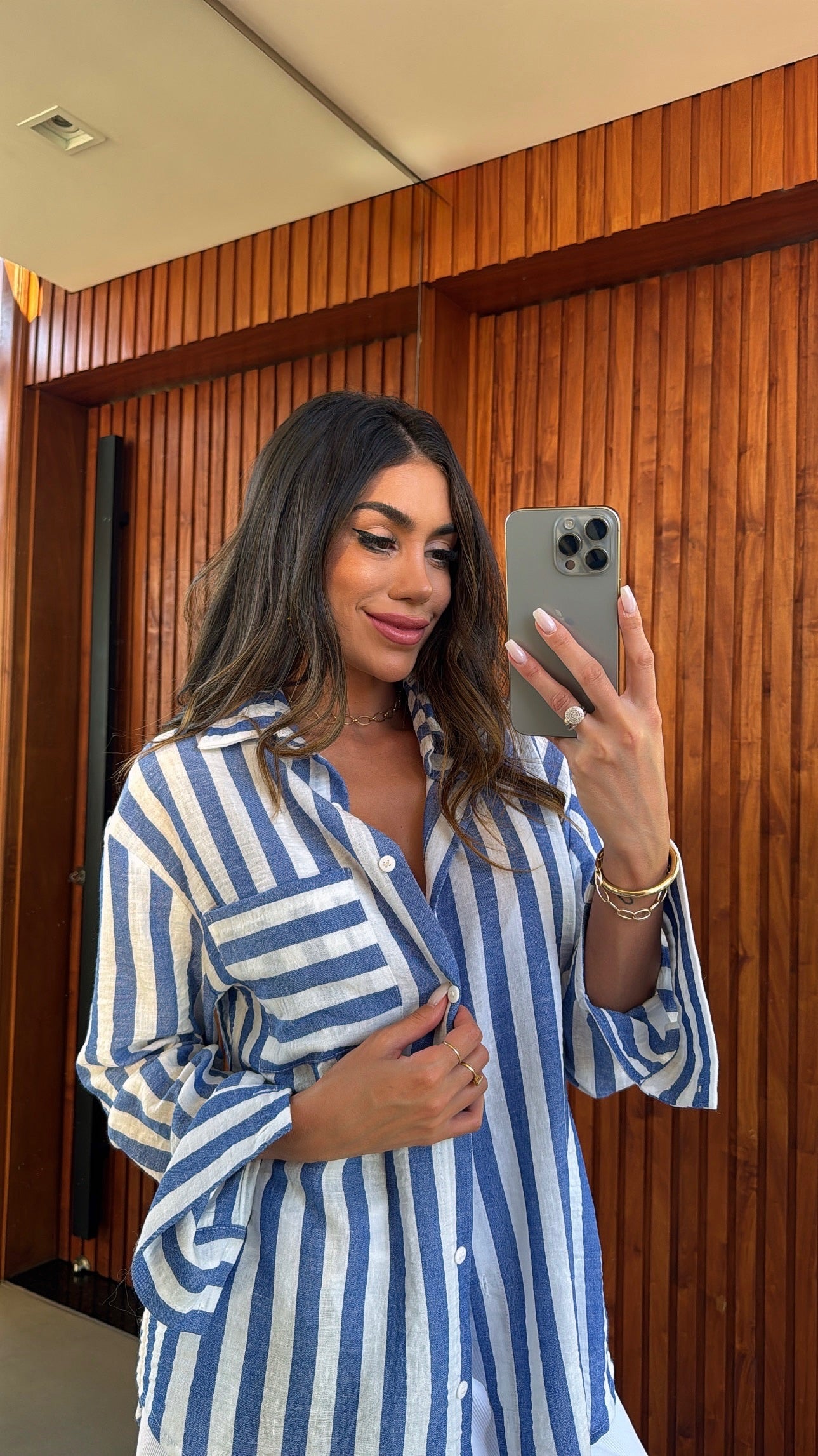 Camisa Mikonos Listrada Azul Jeans/Off White