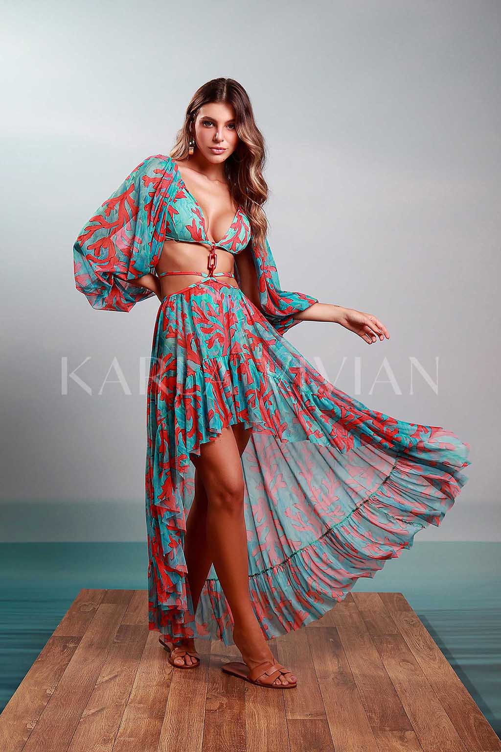 Saia Karla Vivian Plissada Tule Babado Algas