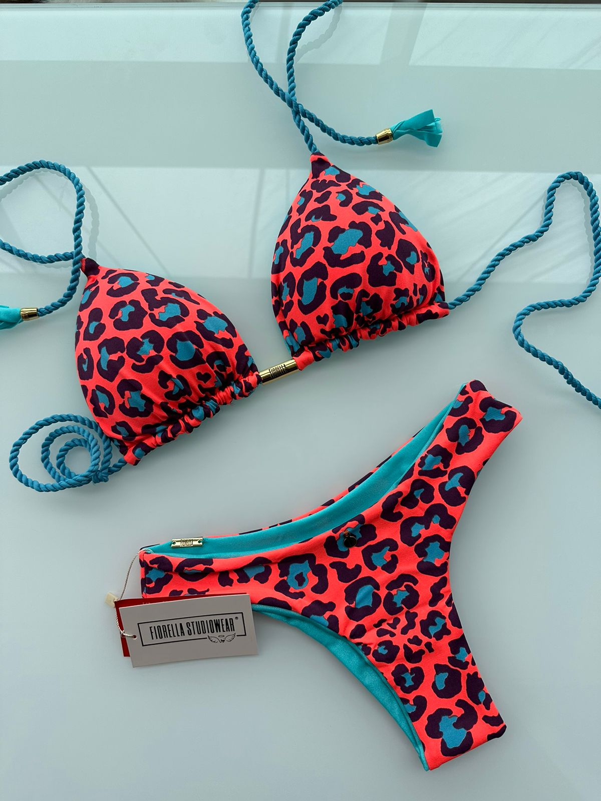 Biquíni Fiorella Camélia Animal Print Orange/Tiffany