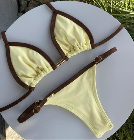 Biquini Anitta Poliamida Amarelo Manteiga/Marrom