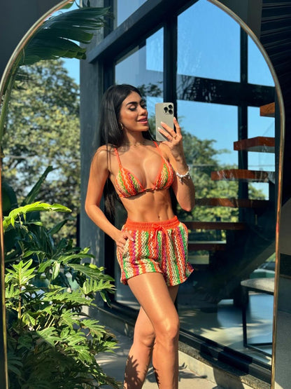 Short Fiorella Signature Laranja Neon