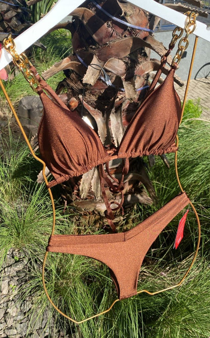 Biquini Maitê Correntes Glow Marrom