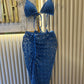 Saia Midi Coconut Azul Sky