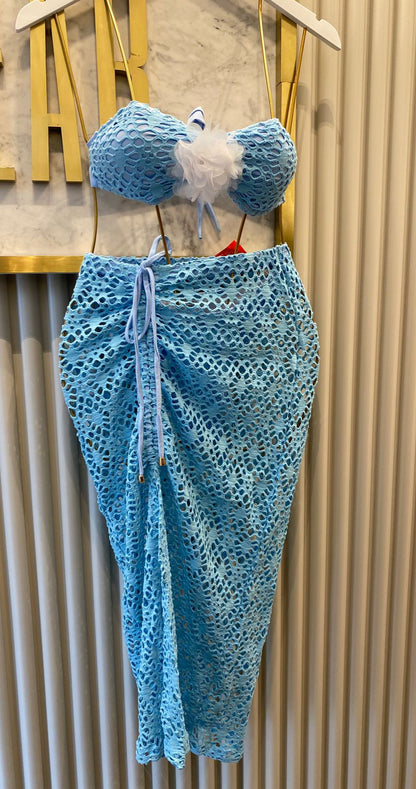 Saia Midi Coconut Azul Candy