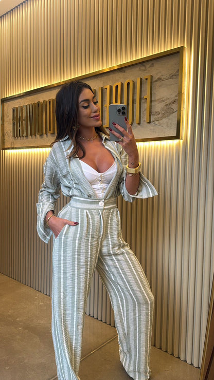 Calça Santorini Listrada/Crochete Verde Oliva