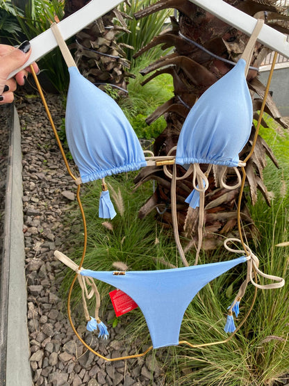 Biquini Elloah Glow Azul Candy/Tiras Douradas