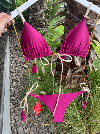 Biquini Elloah Glow Bordô/Tiras Douradas