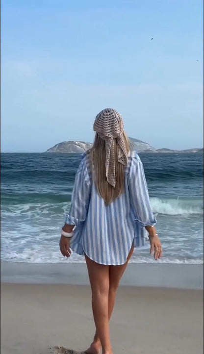 Camisa Mikonos Listrada Azul Candy/Off White