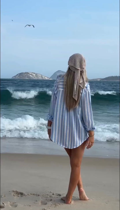 Camisa Mikonos Listrada Azul Candy/Off White