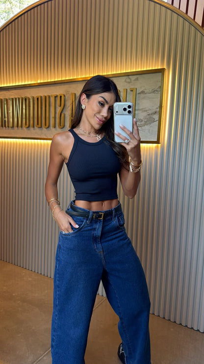 Regata Cropped Canelada Preta