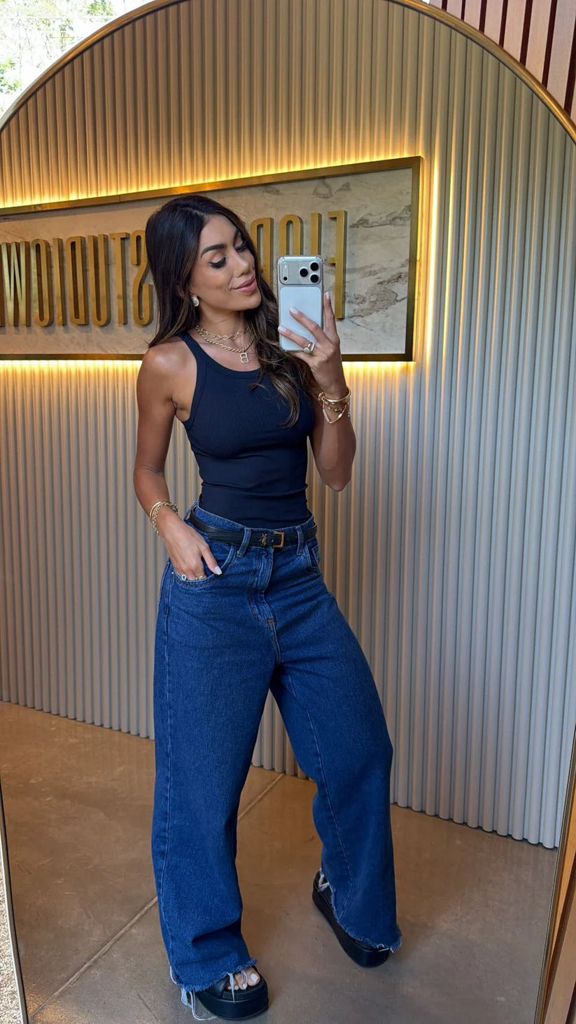 Regata Longa Canelada Preta