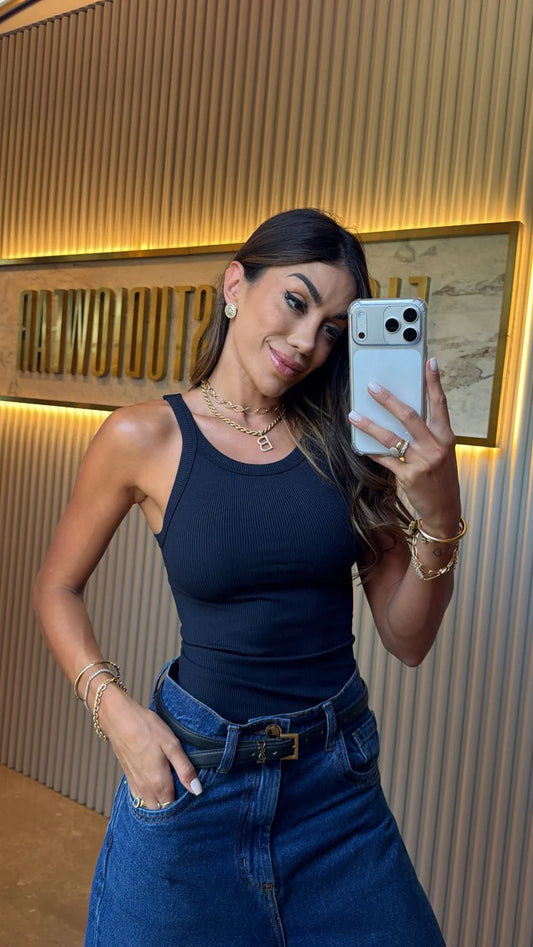 Regata Longa Canelada Preta