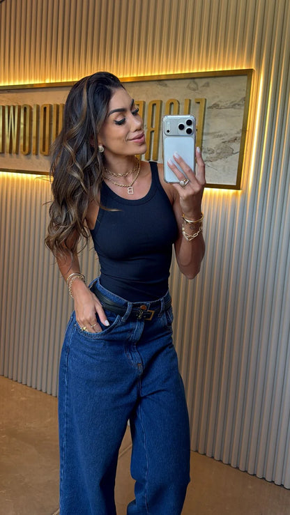 Regata Longa Canelada Preta