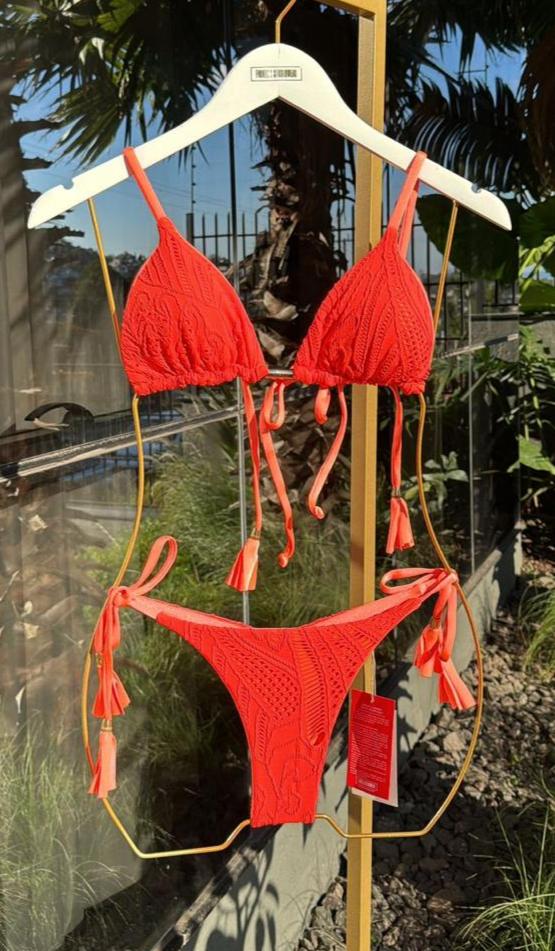Biquini Fiorella Elloah Renda Laranja Neon