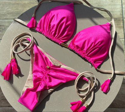 Biquini Elloah Glow Fúcia/Dourado