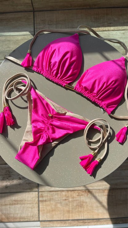 Biquini Elloah Glow Fúcia/Dourado