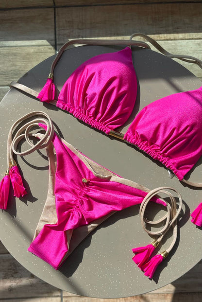 Biquini Elloah Glow Fúcia/Dourado