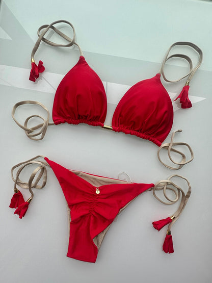 Biquini Elloah Glow Vermelho/Dourado