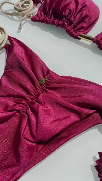 Biquini Elloah Glow Bordô/Tiras Douradas